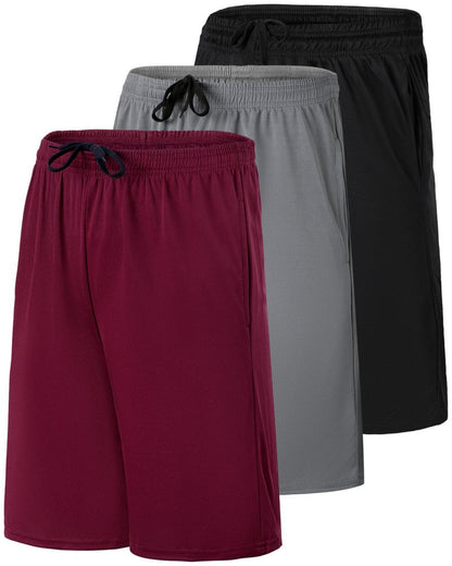 Real Essentials 3 Pack: Men’s 9" Mesh Basketball Shorts | Long Athletic Performance Gym Short with Pockets - Set 4, XL