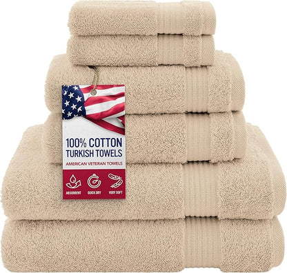 American Veteran 6 Piece Luxury Towel Set, 100% Cotton Turkish Towels