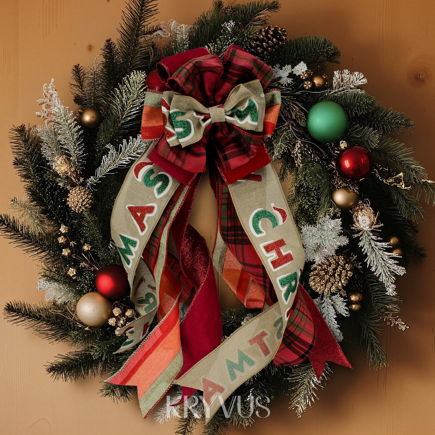 Kryvus Christmas Wired Ribbon, 2.5 Inch x 10 Yards Merry Christmas Ribbon for Wreaths, Tree Decorations, Gift Wrapping and Holiday Crafts, Natural Linen Ribbons with Wired Edge