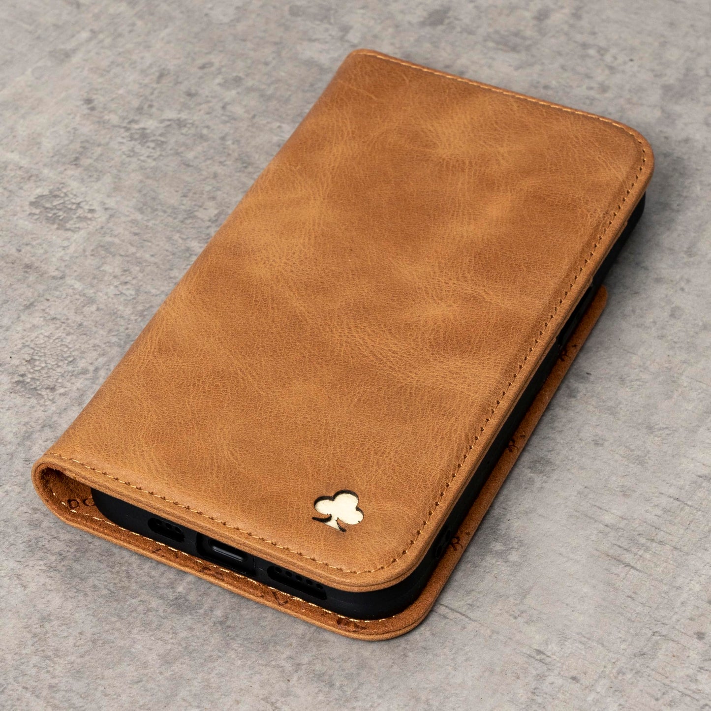 Porter Riley - Leather Case for iPhone 12 Mini (5.4"). Premium Genuine Leather Stand/Cover/Wallet/Flip Case with [Card Slots] [Horizontal Stand] [Durable Frame] (Tan)