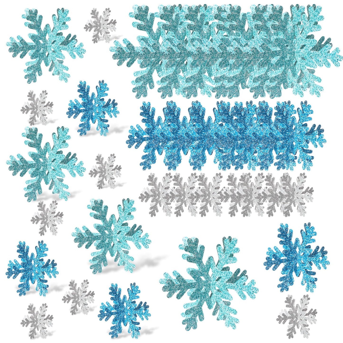 AmazingSpark 45 Pcs Winter Paper Snowflake Table Decorations 3 Sizes 3D Snowflake Tabletop Centerpiece Signs Blue Silver Table Decor for Christmas Winter Wonderland Home Party Holiday Decor Supplies