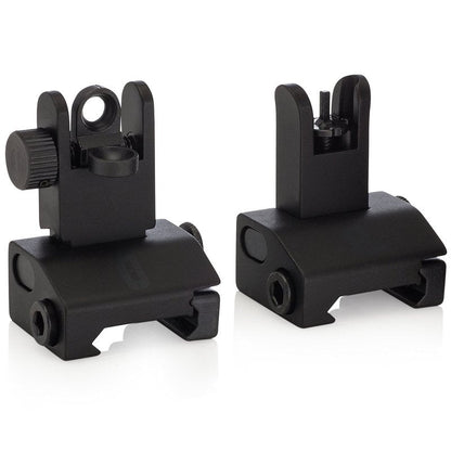 Chaos Ready | Flip Up Iron Sights - Spring Loaded Low Profile Back up Ironsights | Designed for Picatinny 1913 Pattern Rails | Co-Witness Front and Rear BUIS Combo Set |
