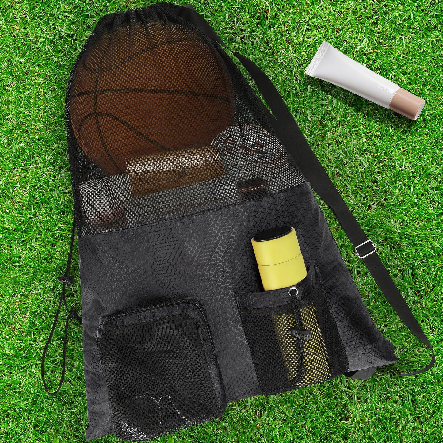 NATURAL STYLE Mesh Drawstring Gym Swim Beach bag, Large Waterproof Pool Sports Backpack for Swimming Gear Workout Yoga Travel (Black)