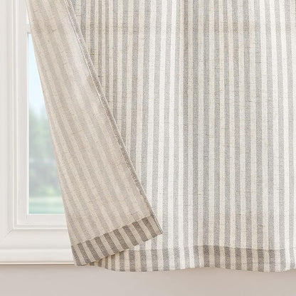 jinchan Tie Top Kitchen Curtains 36 Inch Length Striped Tier Curtains Ticking Stripe Small Drapes for Living Room Bathroom Cafe Small Window Farmhouse Rustic Rod Pocket 2 Panels Taupe Grey