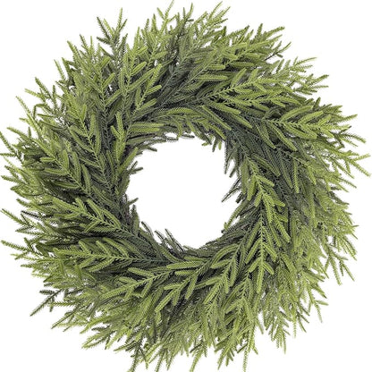 26 inch Norfolk Pine Wreath, Realistic Christmas Wreath for Front Door,Artificial Real Touch Green Wreath Greenery for Door Wall Windows Mantle Outdoor Christmas Decoration