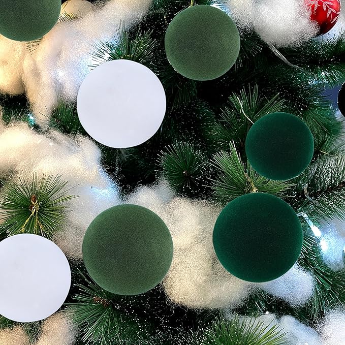 Amooca 3.15in Large Christmas Balls Ornaments Flocking Xmas Tree Hanging Decoration New Year Holiday Party Baubles 6pc Set White Green