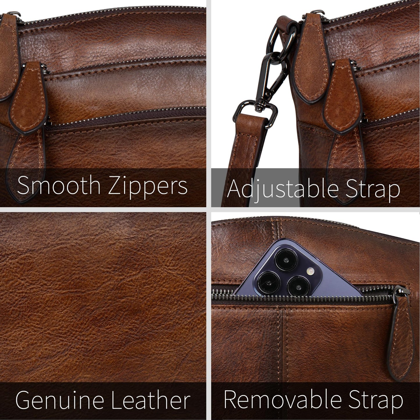 HESHE Crossbody Bags for Women Leather Purses with Multi-Pockets Vintage Cross-body Bag Ladies Small Satchel Shoulder Handbags Hobo Bag (Coffee)