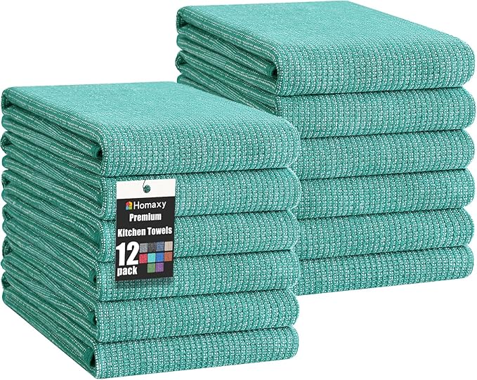 Homaxy Premium Kitchen Towels, Large Cotton Kitchen Hand Towels, Flat and Terry