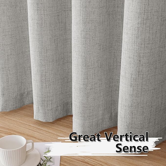 Tollpiz Linen Curtains Living Room Rod Pocket Semi Sheer Curtain Burlap Light Filtering Thick Linen Drapes for Bedroom, 38 x 63 inches Long, Silver Grey, Set of 2 Panels