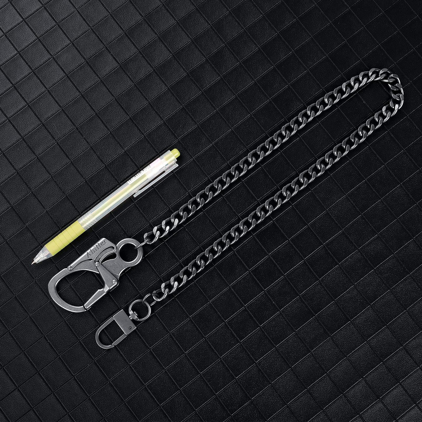 Ahiller Biker Wallet Chain, Heavy Duty Pocket Chain with Lockable Carabiner, Men Chains for Keys, Jeans, Pants, Purse and Handbag (P-Black-1PCS)