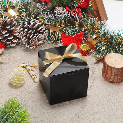 DOYIDE Small Gift Boxes, 60 Pcs 4x4x4 Inch Black Elegant Paper Box with Ribbons, Party Favor Boxes for Candy Cupcake Christmas Wedding Baby Shower Bridesmaids Birthday