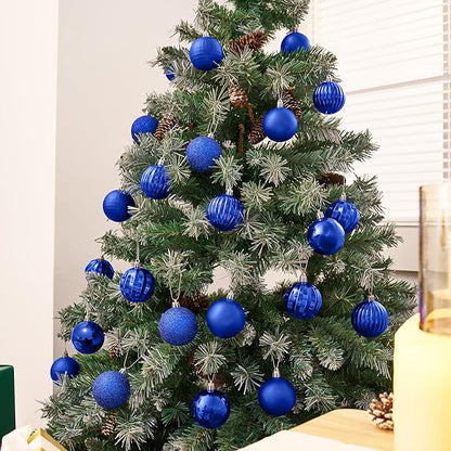 JOIEDOMI 24 Pcs Blue Christmas Balls Ornaments Set, 2.36" Shatterproof Xmas Tree Ornaments, Christmas Hanging Ornaments Decorations for Tree Wreath Garland Holiday Wedding Indoor Party Decor