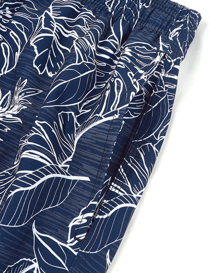 ELETOP Men's Swim Trunks Quick Dry Bathing Suit Swimming Board Shorts Mesh Lining Beach Swimwear Palm Leaf Blue XXL