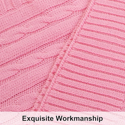 NTBAY 100% Pure Cotton Oversize (60x80) Cable Knit Throw Blanket, Super Soft Warm Knitted Throw Blanket for Bed, Sofa, Chair, Couch - Extra Cozy, Machine Washable, Comfortable Home Decor, Pink