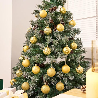 JOIEDOMI 24 Pcs Gold Shatterproof Christmas Balls Ornaments, 2.36" Christmas Tree Decoration Ornaments Set, Xmas Hanging Decorations for Tree Wreath Garland Wedding Indoor Holiday Party Decor