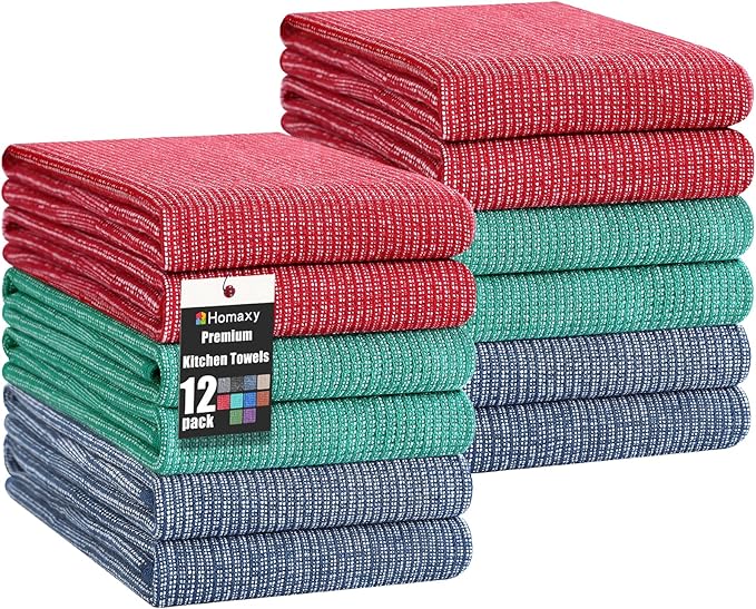 Homaxy Premium Kitchen Towels, Large Cotton Kitchen Hand Towels, Flat and Terry