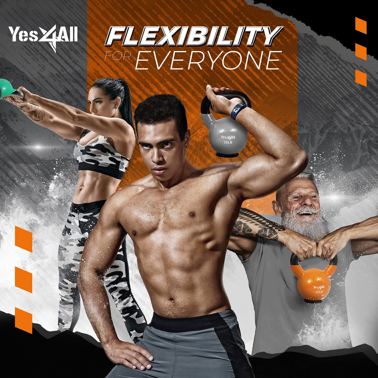 Yes4All Kettlebells Rubber Base, Kettlebell Set for Women, Strength Training Kettlebells Weights (10-65 lbs)