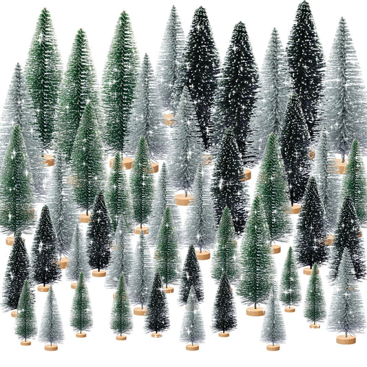 Tizuxa 30pcs Tiny Christmas Trees for Christmas Decorations, Mini Artificial Christmas Tree Small with Snowflakes Bottle Brush Trees for Christmas Decor Party Home Table Top Winter Crafts Decorations