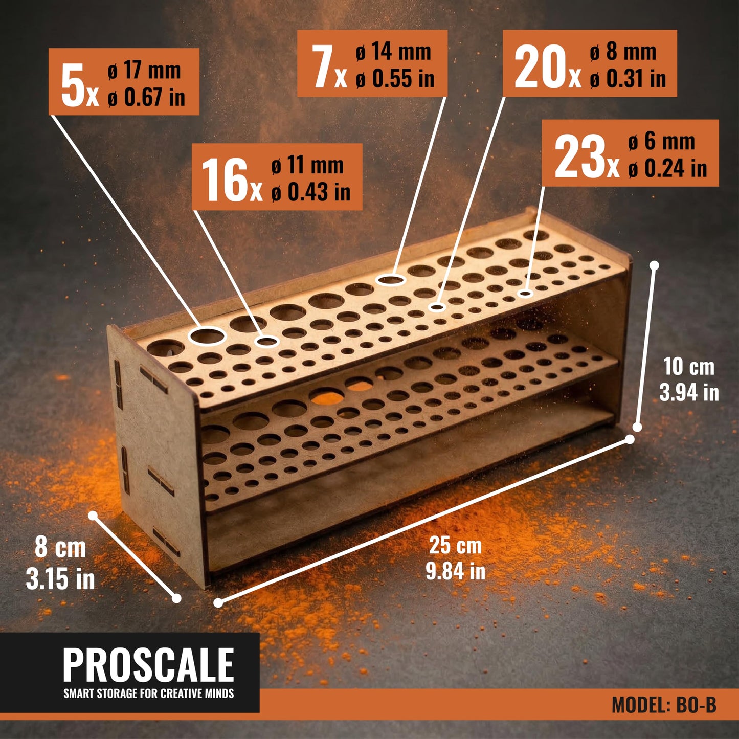 PROSCALE Tool & Brush Organizer for Miniatures & Modeling, Versatile Tabletop or Wall Holder with Multi-Size Holes for Hobby Tools, Files and Accessories
