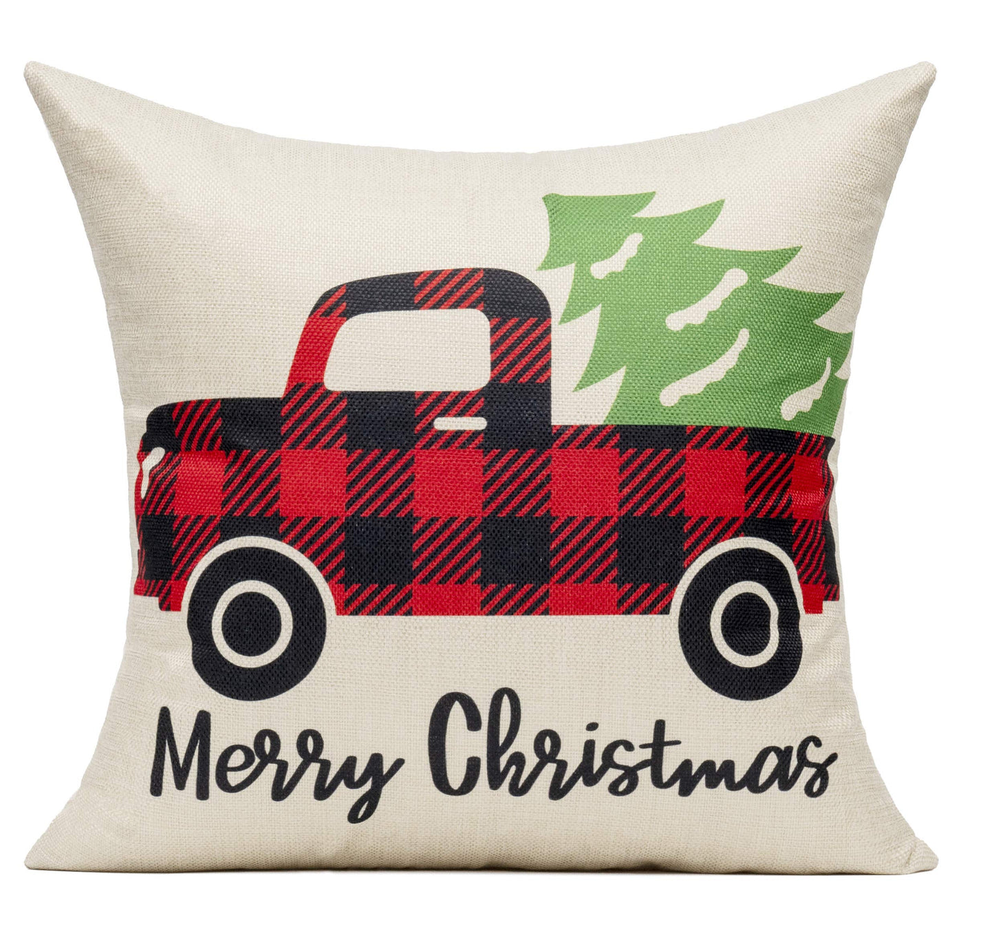 VAKADO Christmas Throw Pillow Covers Decorations Outdoor 18x18 Set of 4 Farmhouse Buffalo Check Xmas Red Deer Cushion Cases Winter Living Room Snow Holiday Home Decor for Couch Porch Indoor Navidad