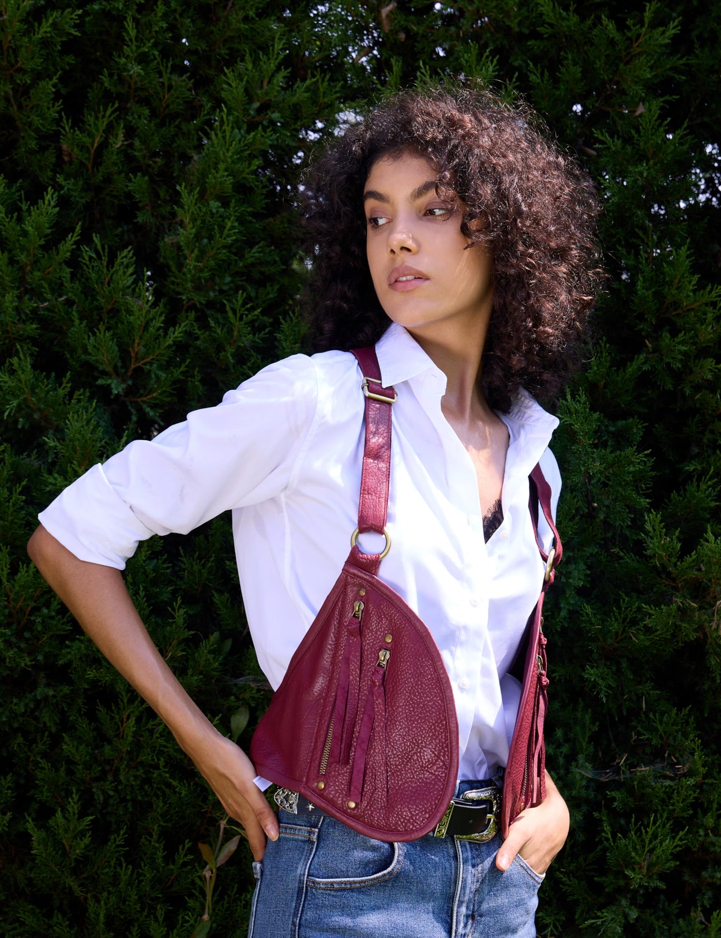 LyzerMia Harness for Women Genuine Leather with Pocket Steampunk Vest, Burgundy