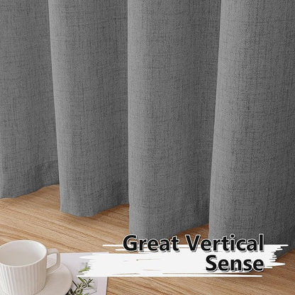 Tollpiz Linen Tier Curtain Rod Pocket Semi Sheer Half Kitchen Curtains Burlap Light Filtering Thick Linen Drape for Bathroom, 30 x 36 inches Long, Dark Grey, Set of 2 Panels