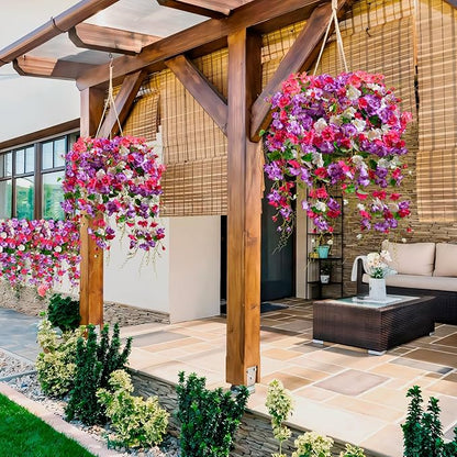 Artificial Flowers for Outdoors 2 Pack Fake Hanging Plants with Faux Hibiscus Flowers Summer Fall Decor UV Resistant Silk Leaves for Indoor Outdoor Front Door Porch Patio Planter Decor