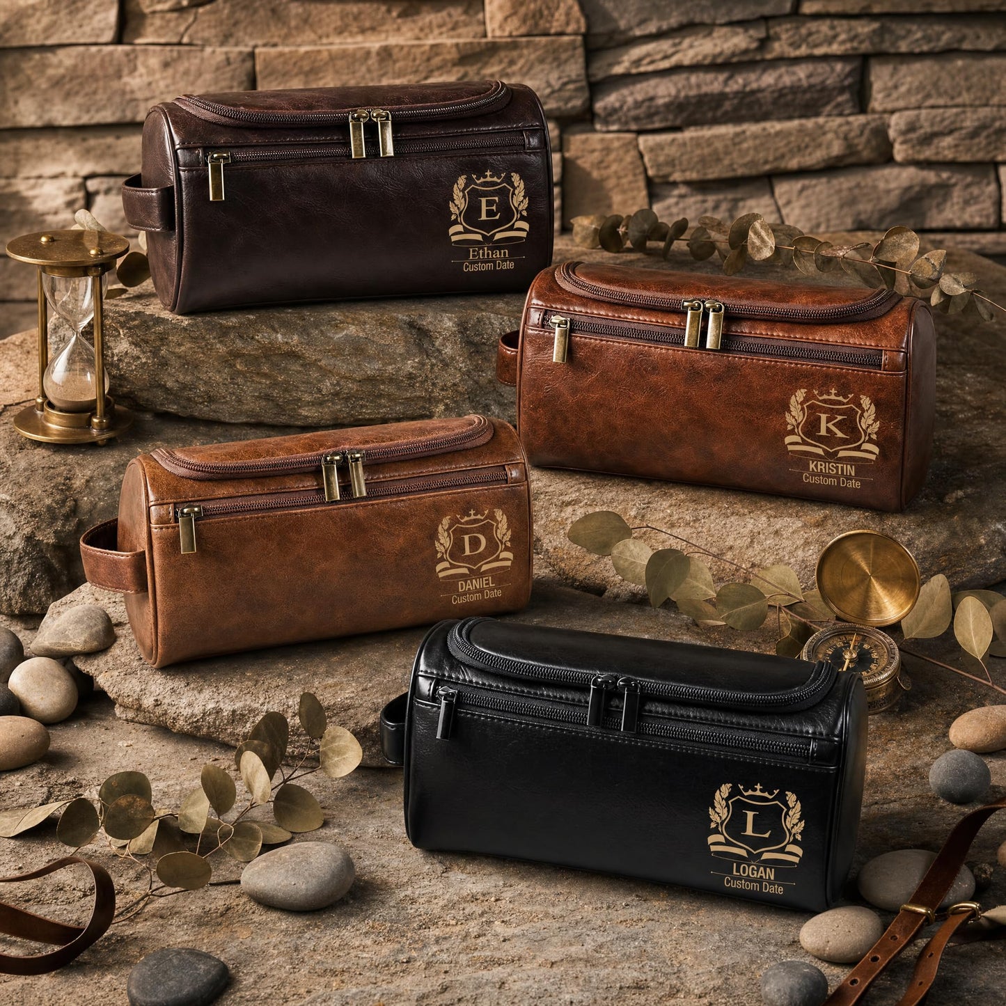VBAIFAyy Personalized Leather Toiletry Bag for Men, Custom Engraved Hanging Dopp Kit with Name, Waterproof Travel Shaving Organizer, Durable Multi-Pocket Gift for Dad Husband Uncle Groomsmen Christmas