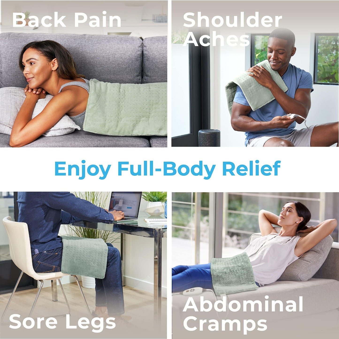 Pure Enrichment PureRelief XL Heating Pad - 12" x 24" Electric Heating Pad for Back Pain & Cramps, 6 Heat Settings, FSA/HSA Eligible, Soft Machine Wash Fabric, Auto-Off & Moist Heat (Zen Green)