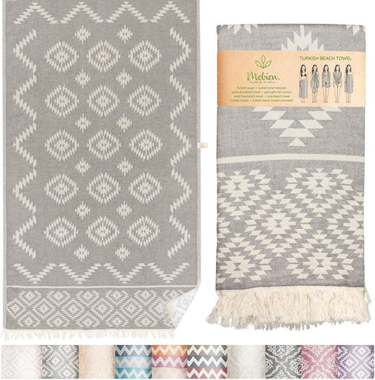 Turkish Beach Towel - Lightweight Quick Dry 100% Cotton | Vintage Dark Grey 35"x67"