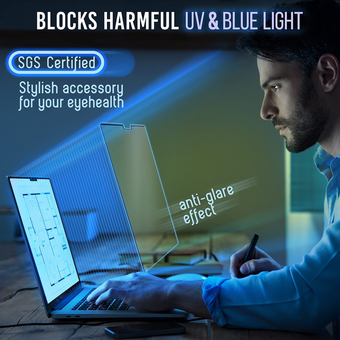 VINTEZ Magnetic Blue Light Screen Protector Compatible With MacBook Pro 16" 2021, 2022, 2023, 2024, M1, M2, M3, M4 Anti Blue Light Blocking Filter for Laptop