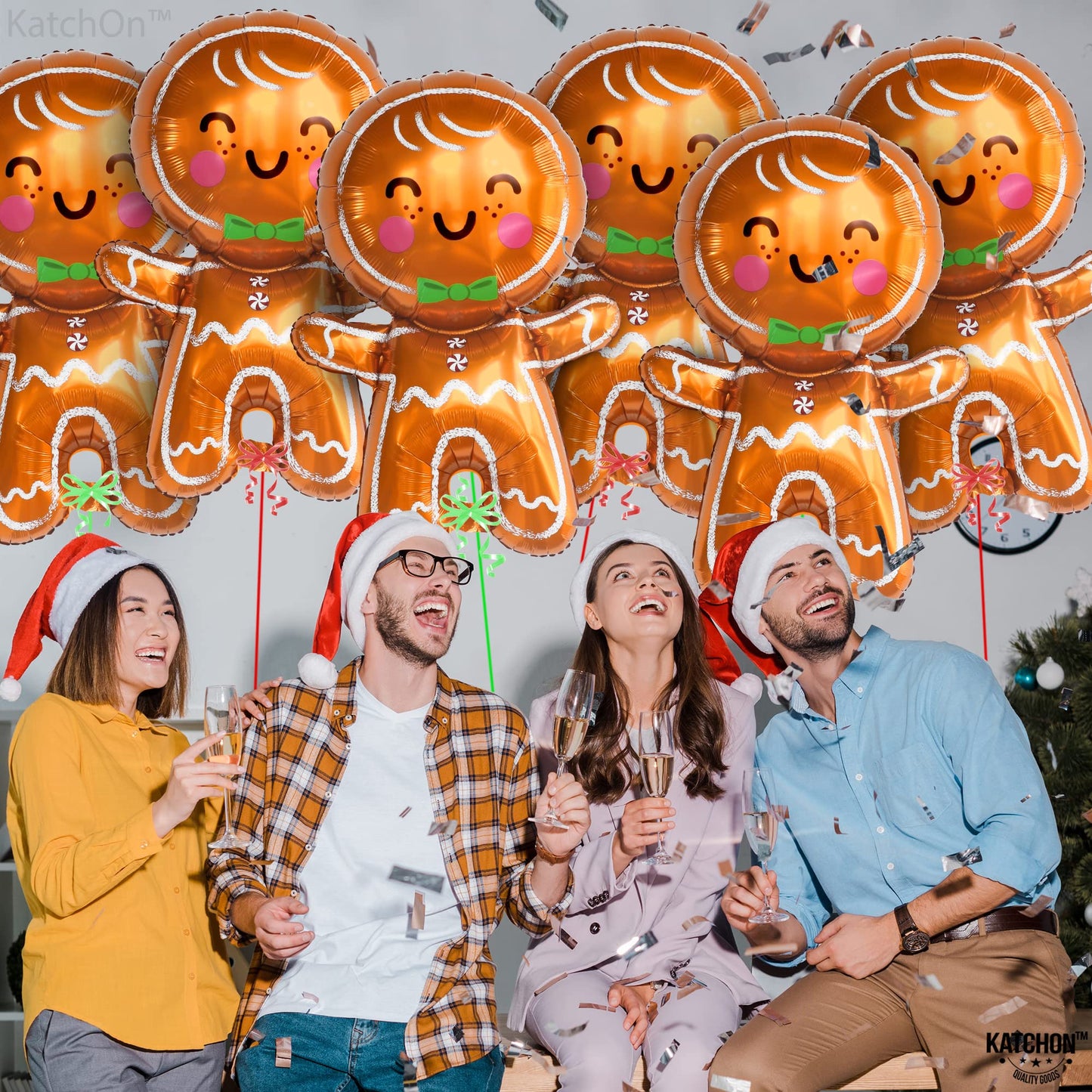 KatchOn, Big Merry Christmas Gingerbread Balloons - Pack of 6 | Gingerbread Man Balloon for Christmas Decorations | Foil Balloons for Xmas Decorations Indoor | Xmas Party Decor