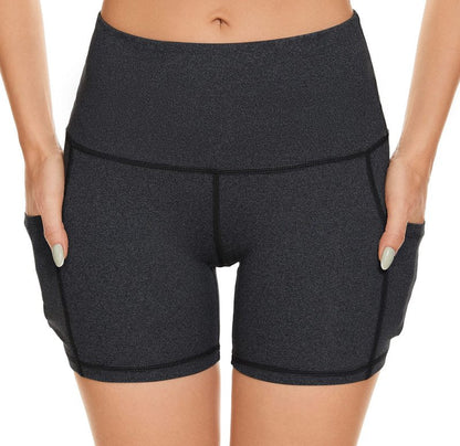 Tandisk Women's High Waist Workout Biker Yoga Running Compression Exercise Shorts Side Pockets Black Snow Dot 2XL