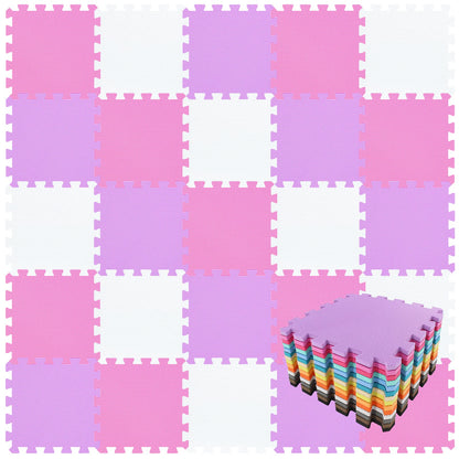 qqpp EVA Rubber 18 Tiles Interlocking Puzzle Foam Floor Mats - Baby Play Mat for Playing | Exercise Mat for Home Workout. White, Pink, Purple. QC-ACKb18N
