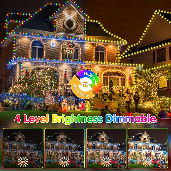 KNONEW 472FT 1200 Christmas Lights Outdoor Green Wire Color Changing String Lights with 11 Modes & Timer Dimmable Fairy Light for Xmas Tree Roof Yard Wedding Decorations(Warm White to Multicolor)