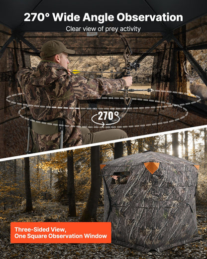 VEVOR Hunting Blind, 270° See Through Ground Blind, 1-2 Person Pop Up Deer Blind for Hunting with Carrying Bag, Portable Resilient Hunting Tent, One-Way See-Through Mesh for Turkey and Deer Hunting