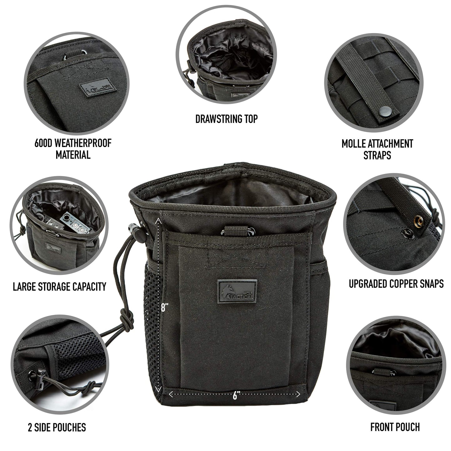WOLF TACTICAL Drawstring MOLLE Dump Pouch - EDC Drop Bag for Ammo, Magazines, Range Shooting, Hunting, Outdoor Sports (Black Camo)