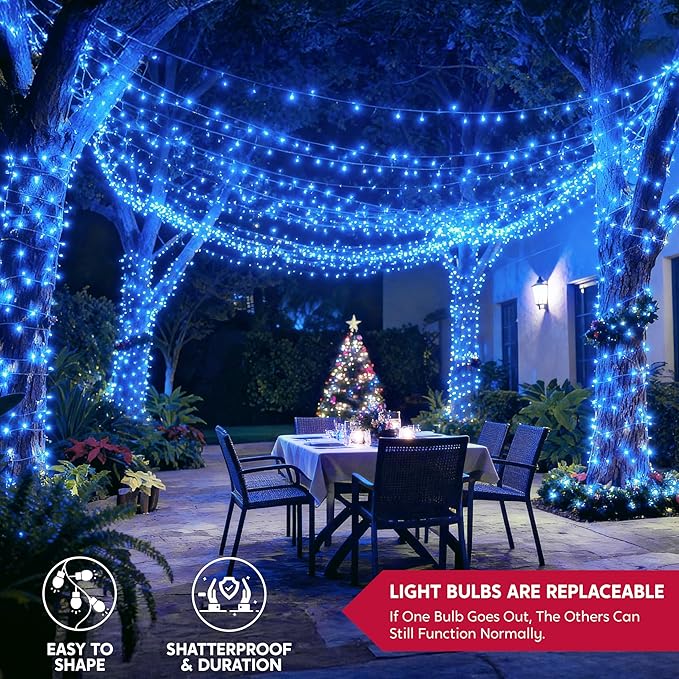 JOYIN 66FT Connectable Christmas String Lights Clear Wire, 8 Modes 200 LED Twinkle Fairy Lights for Indoor Outdoor, Christmas Tree, Classroom, Bedroom, Yard, Patio, Party Decor (Blue)