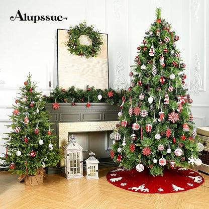 Alupssuc 112pcs Christmas Balls Ornaments Set, Shatterproof Plastic Baubles Christmas Penguin, Polar Bear for Xmas Tree Holiday Wedding Party Decorations with Hanging Strings, Red, Silver and White