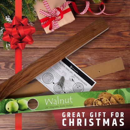 Premium 24 Inch (Large Size) Dark Walnut Wood Magnetic Knife Holder – Professional Wooden Magnetic Knife Strip - Space-Saving Knife Rack/Knife Bar With Powerful Magnetic Pull Force (Upgraded Version)