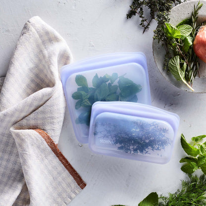 Stasher Premium Silicone Reusable Food Storage Bags, 2-Pack, Clear, Multi-Use Food Storage Bags, Lunch Bag, Travel Containers, BPA Free, Leak-free, Dishwasher-Safe, Eco-friendly