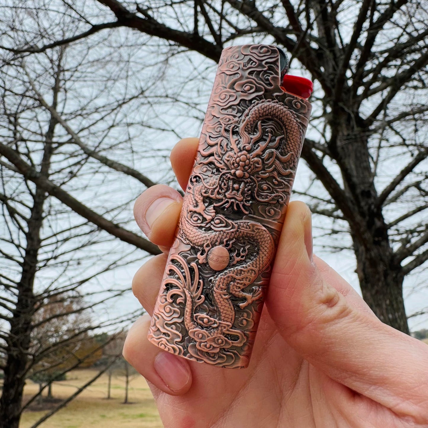 Metal Lighter Case Fits BIC Standard Full-Size J6 Lighter,Durable Holder Cover Compatible with BIC Dragon and Clouds Design in Bronze or Rose Gold (Rose Gold)