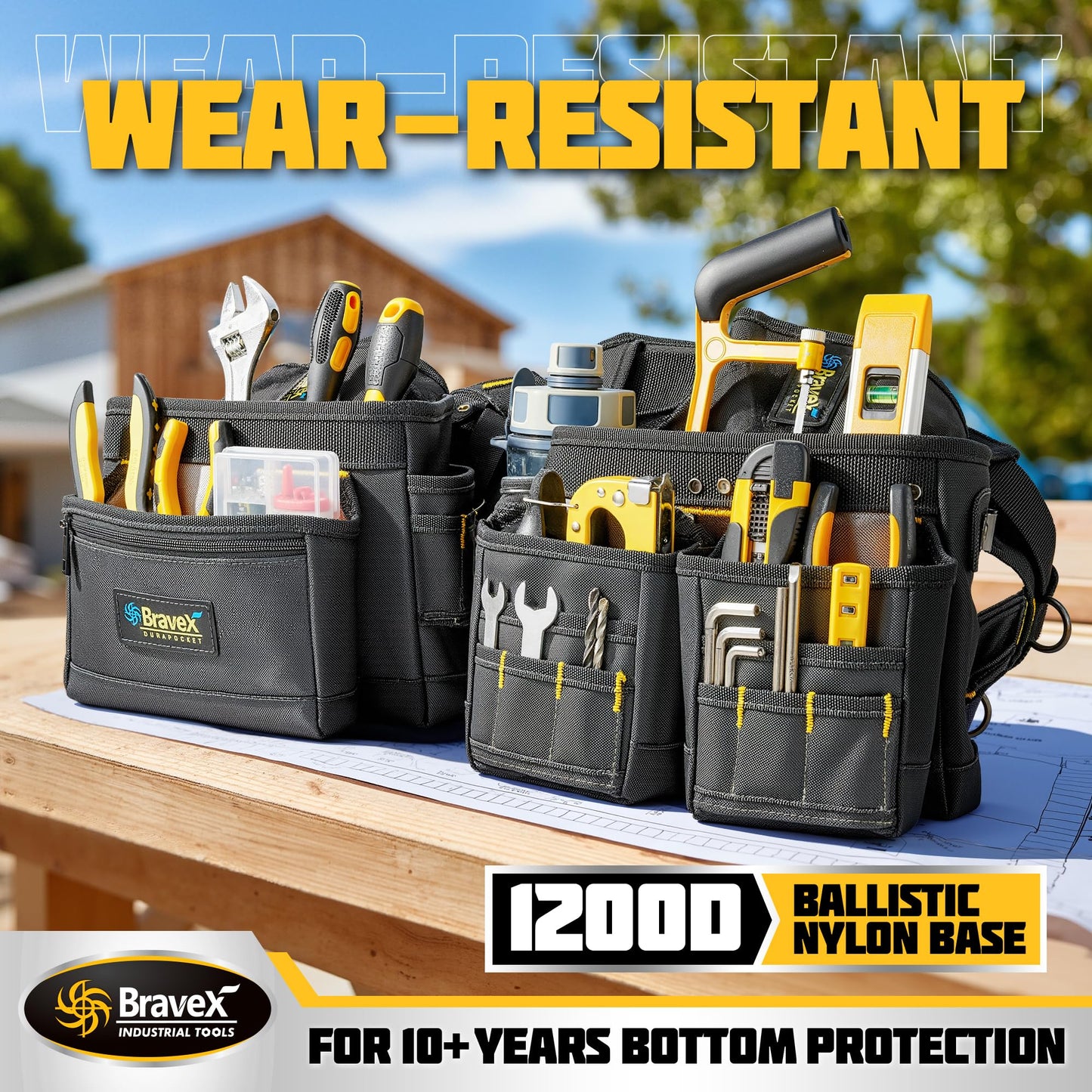 Bravex Tool Belt Suspenders, Tool Vest Pro Ultra 20 Bags H-Style Toolbelt 5 Combo Apron Tool Pouch For Framers Carpenter Electrician 1200D Ballistic Nylon