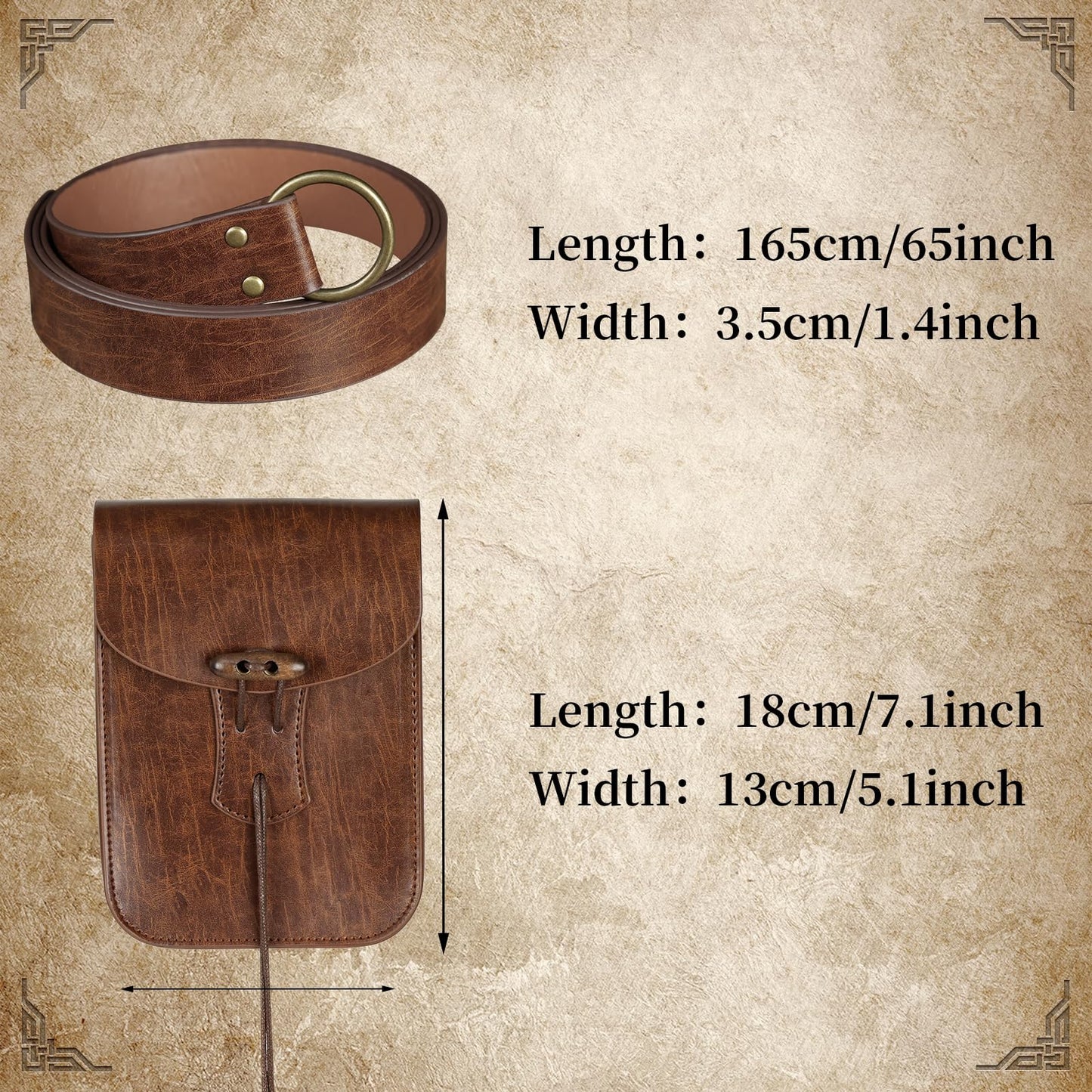 EpicCos Renaissance Belt Pouch, Medieval Pirate Cosplay Accessories for LARP, Vintage Leather Waist Bag with Ren Faire Belt (Brown)