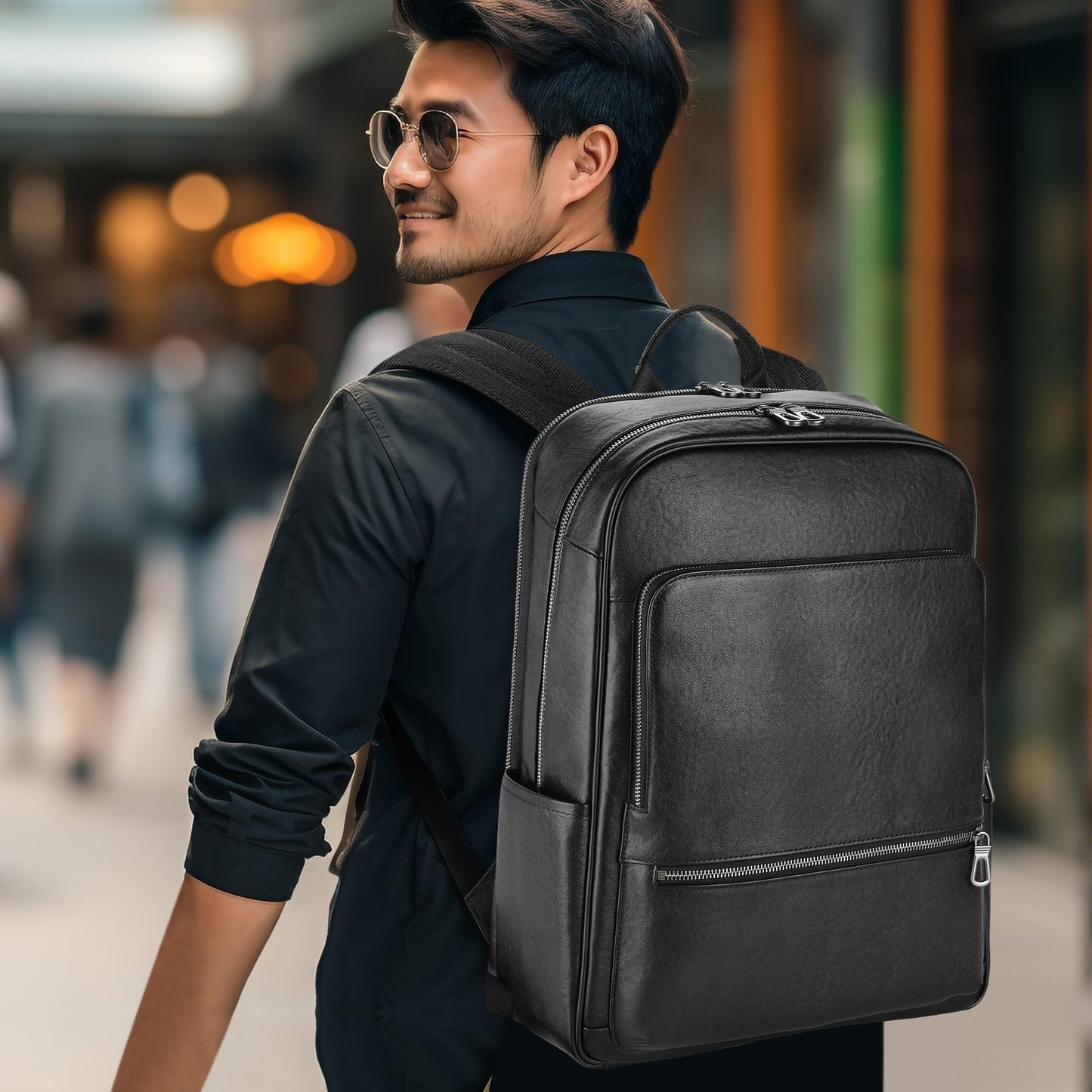 Colins Keirs Large Black Leather Backpack for Men, Minimalist Luxury Executive Computer Backpack for Men, 17.3 Inch Genuine Leather Laptop Backpack for Travel Work Business