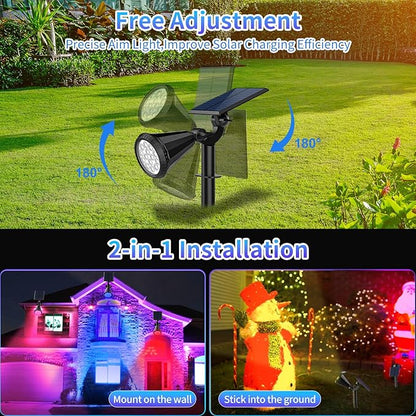 Solar Color Changing Lights Outdoor Waterproof, 7 Modes/8 Pack Halloween Christmas Multicolor RGB Solar Spot Lights, 180° Adjustable Solar Powered Landscape Spotlights for Outside Yard/Garden