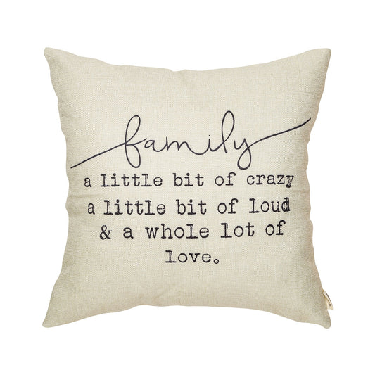 Fjfz Family a Little Bit of Crazy Decorative Throw Pillow Covers, Farmhouse Quote Home Rustic Decorations, Christmas Inspirational Gifts Winter Cotton Linen Cushion Case Decors for Sofa Couch 18 × 18