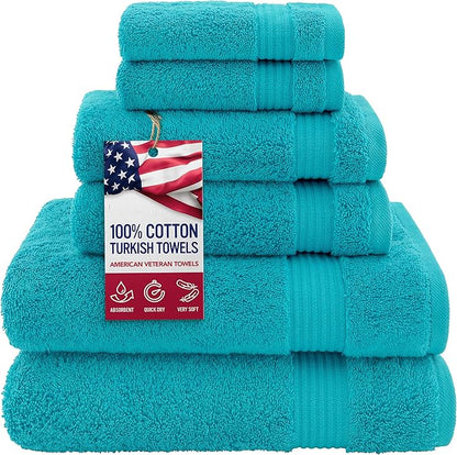 American Veteran Towel, 100% Cotton Turkish 6 Piece Towel Set Luxury Towels Set