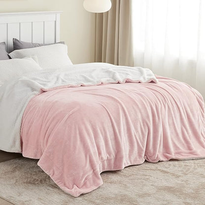 Bedsure GentleSoft Sherpa Fleece Blankets Queen Size for Bed - Thick and Warm Throw for Girls, Soft Fuzzy Plush Queen Blanket for Winter, Pink, 90x90 Inches