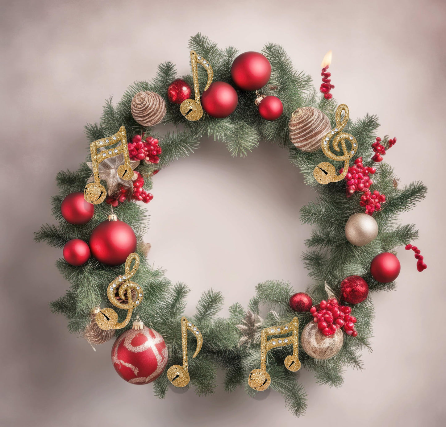 Christmas Traditions 4" Gold Glittered Christmas Hanging Musical Ornaments Musical Notes with Metal Bell Tree Decorations Quarter Note/Eighth Note/Treble Clef 3 Styles asst. (Set of 6) (Gold)